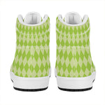 Green Harlequin Pattern Print High Top Leather Sneakers