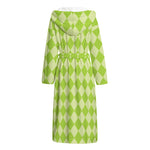 Green Harlequin Pattern Print Hooded Bathrobe