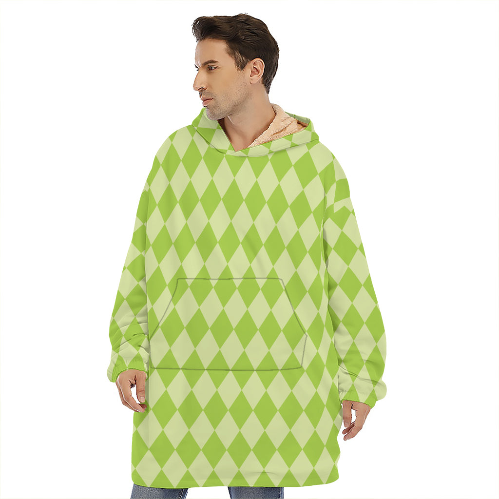 Green Harlequin Pattern Print Hoodie Blanket