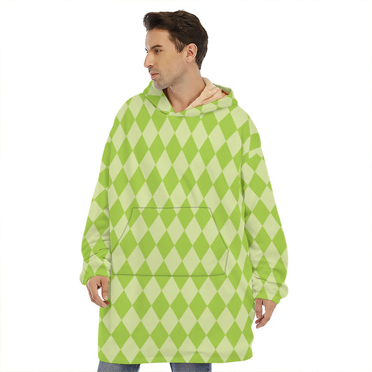 Green Harlequin Pattern Print Hoodie Blanket