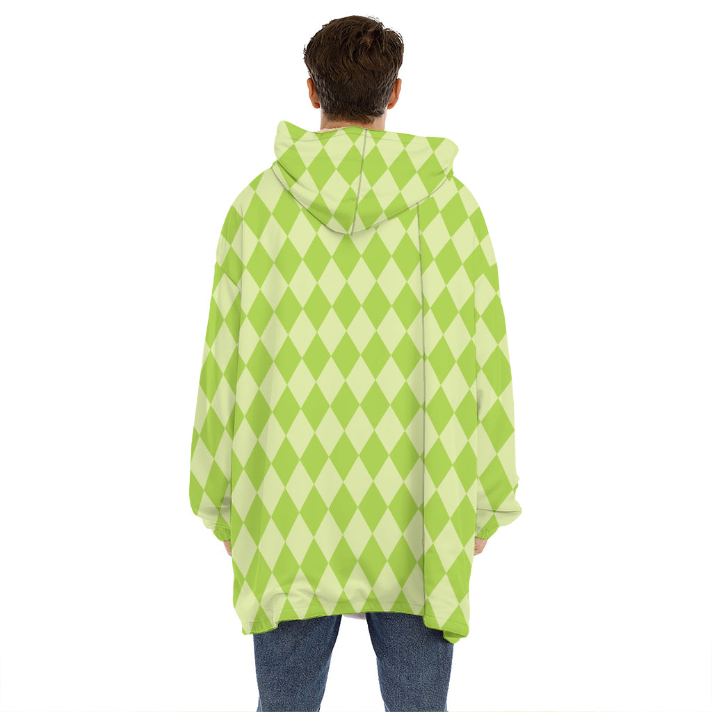 Green Harlequin Pattern Print Hoodie Blanket