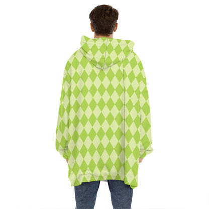 Green Harlequin Pattern Print Hoodie Blanket