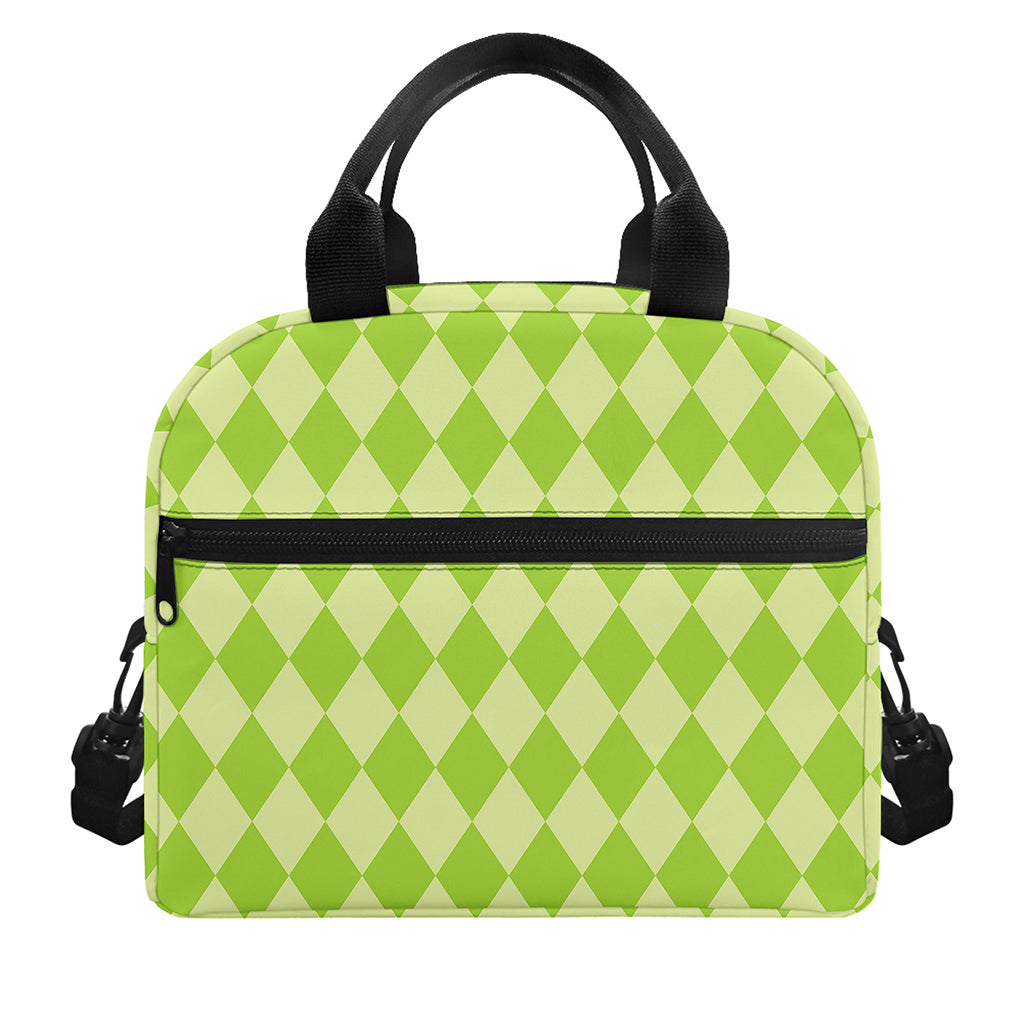 Green Harlequin Pattern Print Insulated Lunch Bag