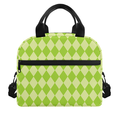 Green Harlequin Pattern Print Insulated Lunch Bag