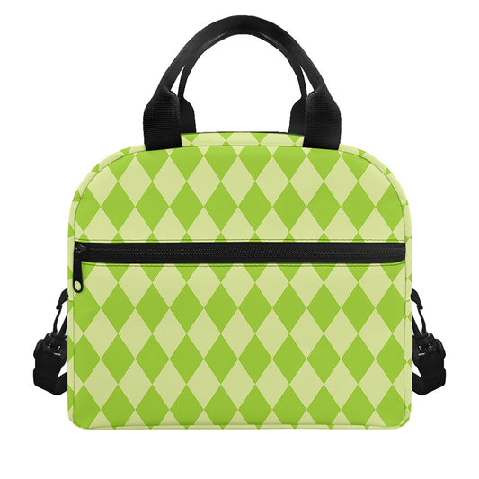 Green Harlequin Pattern Print Insulated Lunch Bag