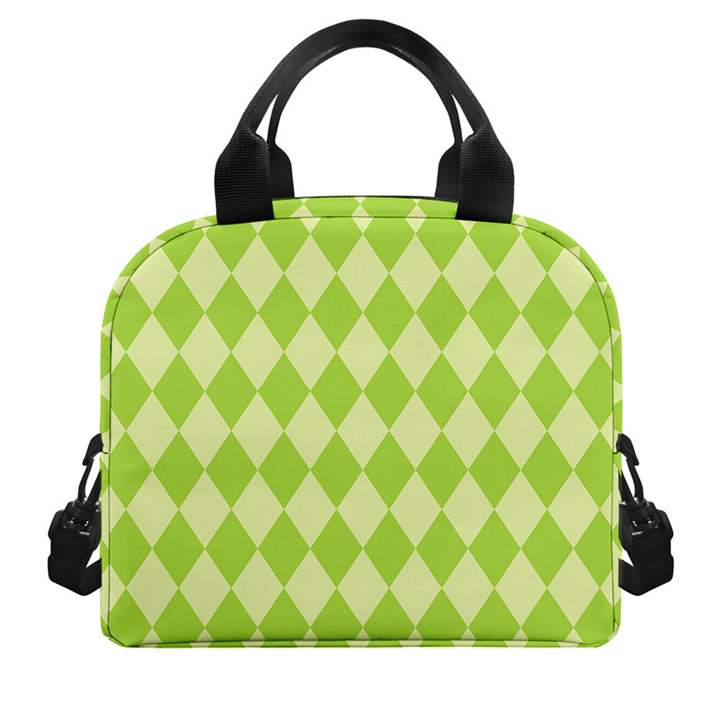 Green Harlequin Pattern Print Insulated Lunch Bag