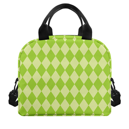 Green Harlequin Pattern Print Insulated Lunch Bag