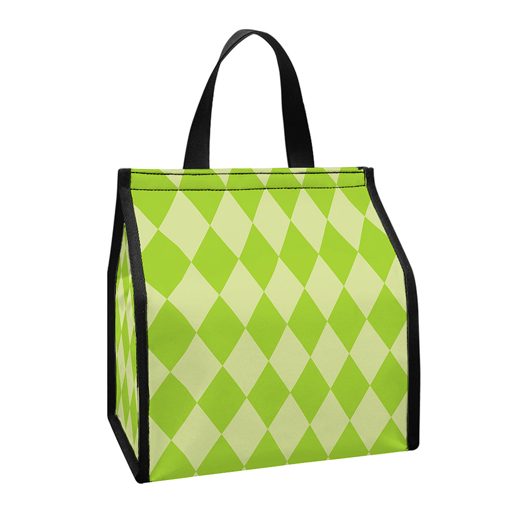 Green Harlequin Pattern Print Insulated Lunch Tote