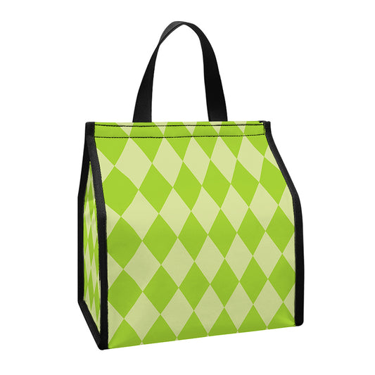 Green Harlequin Pattern Print Insulated Lunch Tote