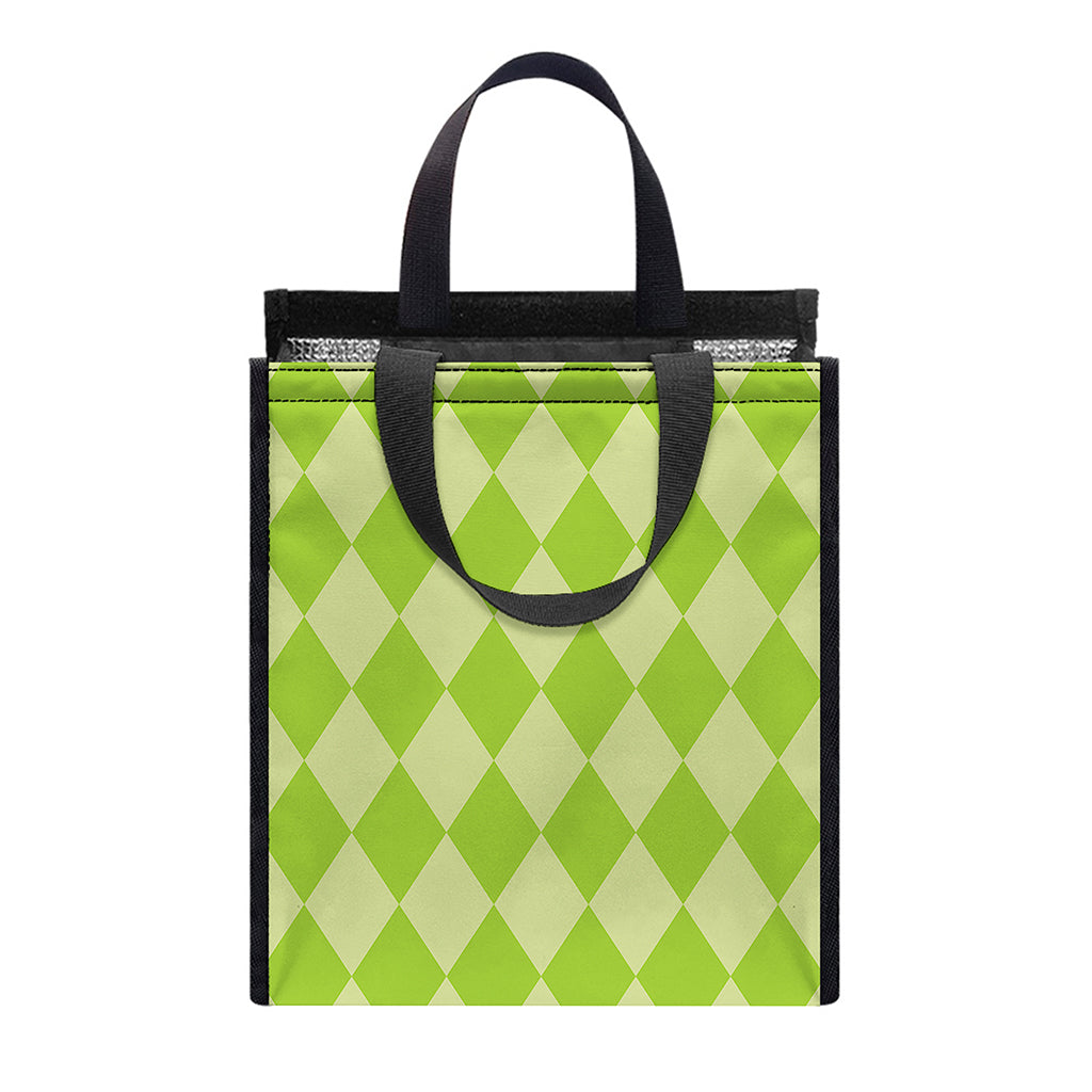 Green Harlequin Pattern Print Insulated Lunch Tote