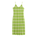 Green Harlequin Pattern Print Jersey Midi Cami Dress