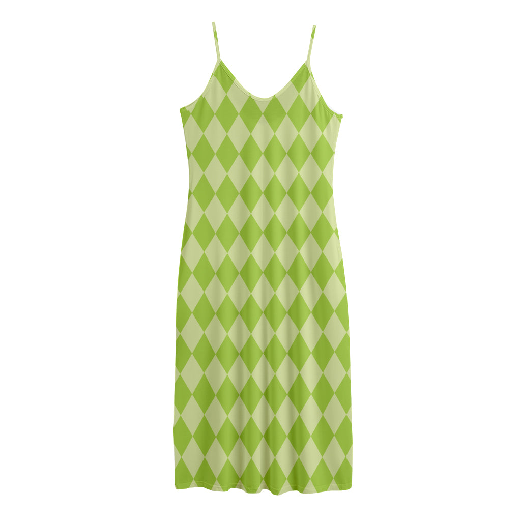 Green Harlequin Pattern Print Jersey Midi Cami Dress