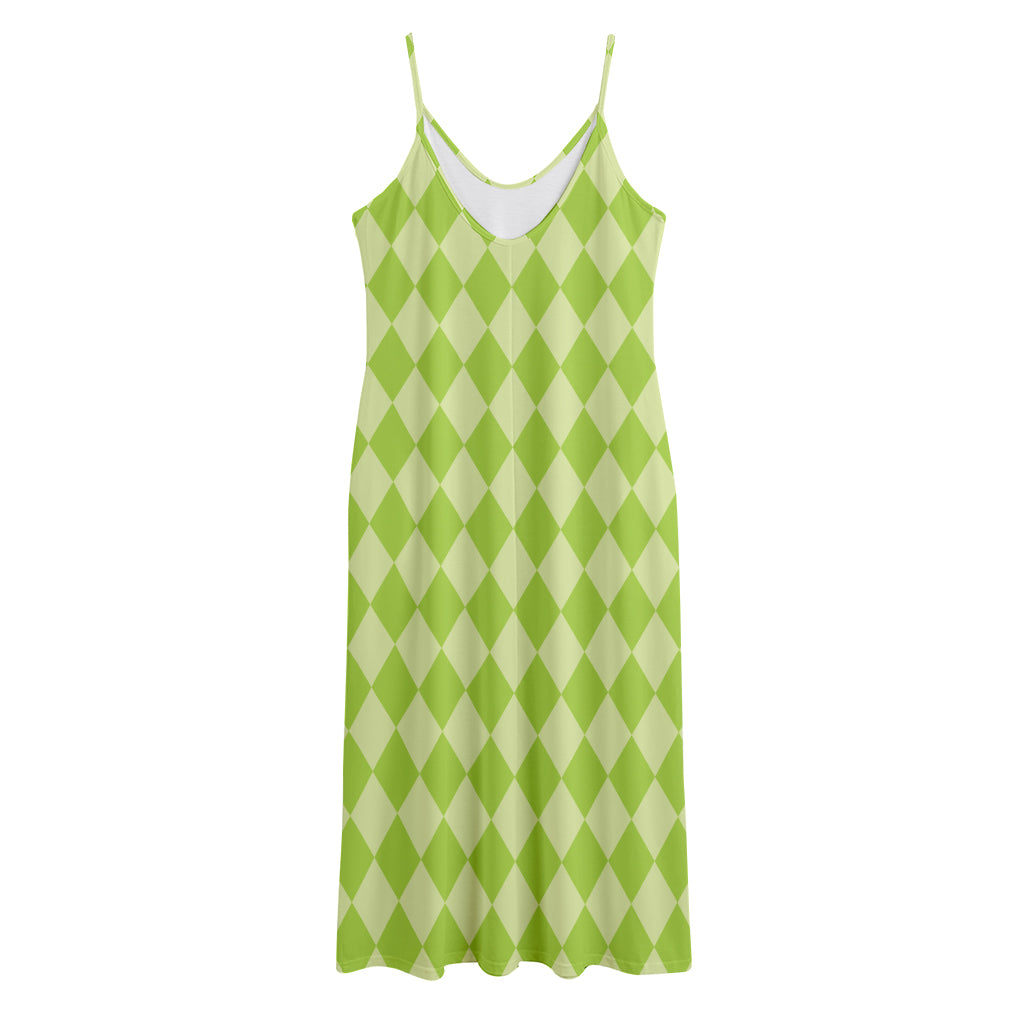 Green Harlequin Pattern Print Jersey Midi Cami Dress
