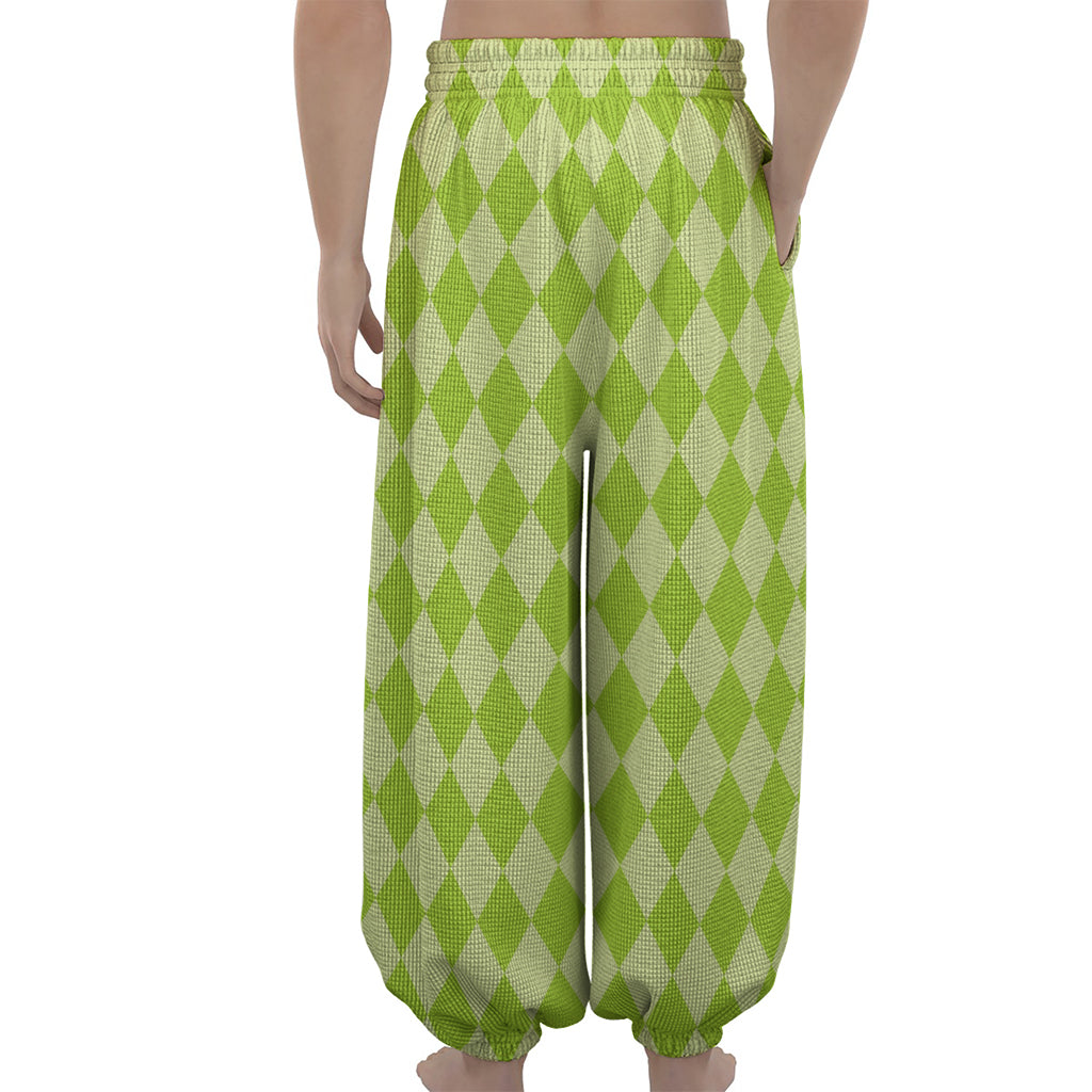 Green Harlequin Pattern Print Lantern Pants