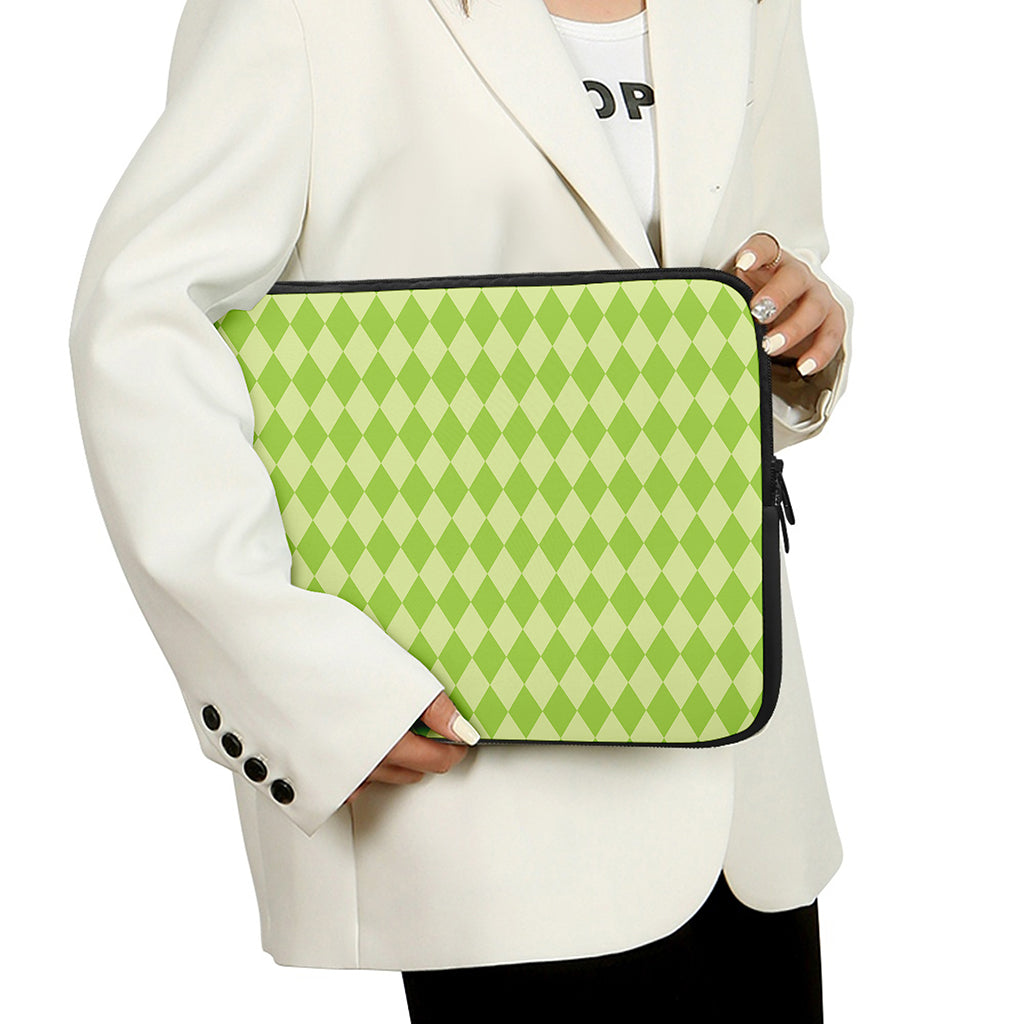 Green Harlequin Pattern Print Laptop Sleeve