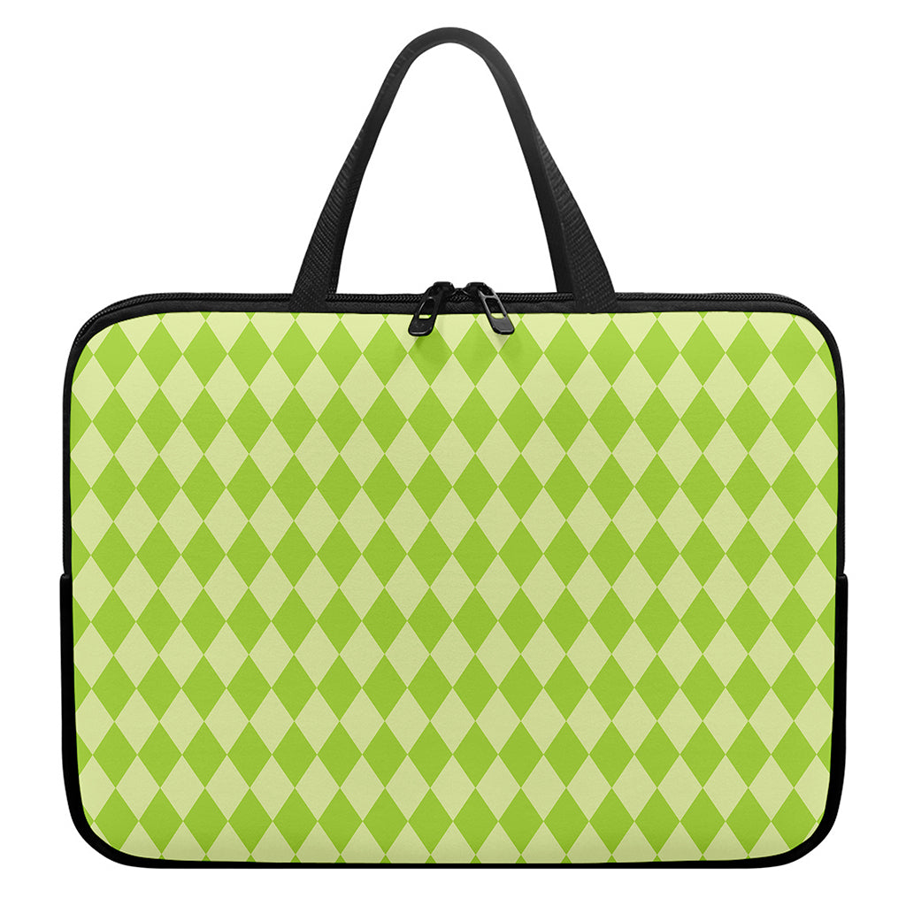 Green Harlequin Pattern Print Laptop Sleeve With Handle