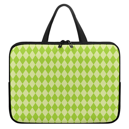 Green Harlequin Pattern Print Laptop Sleeve With Handle