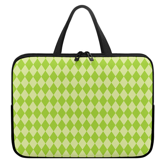 Green Harlequin Pattern Print Laptop Sleeve With Handle