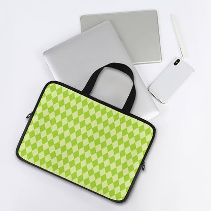 Green Harlequin Pattern Print Laptop Sleeve With Handle