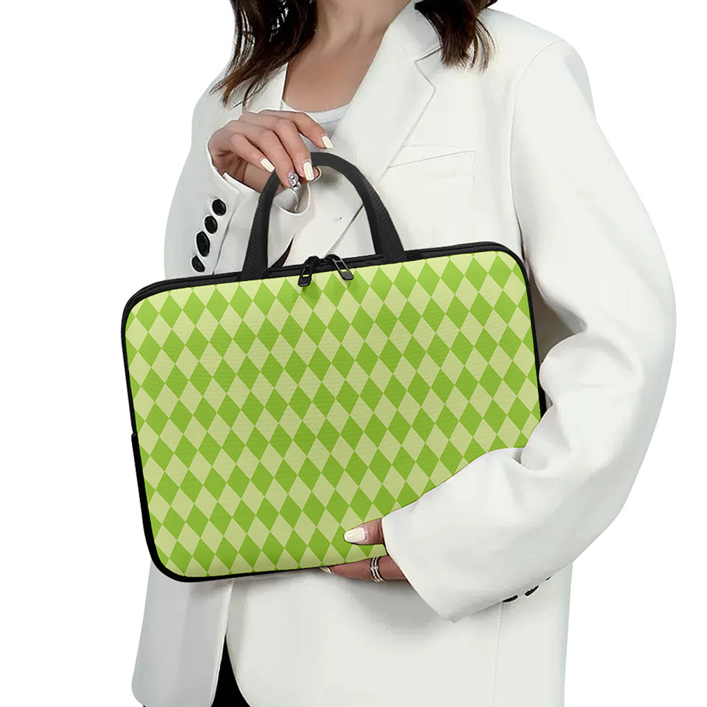 Green Harlequin Pattern Print Laptop Sleeve With Handle