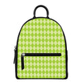 Green Harlequin Pattern Print Leather Backpack