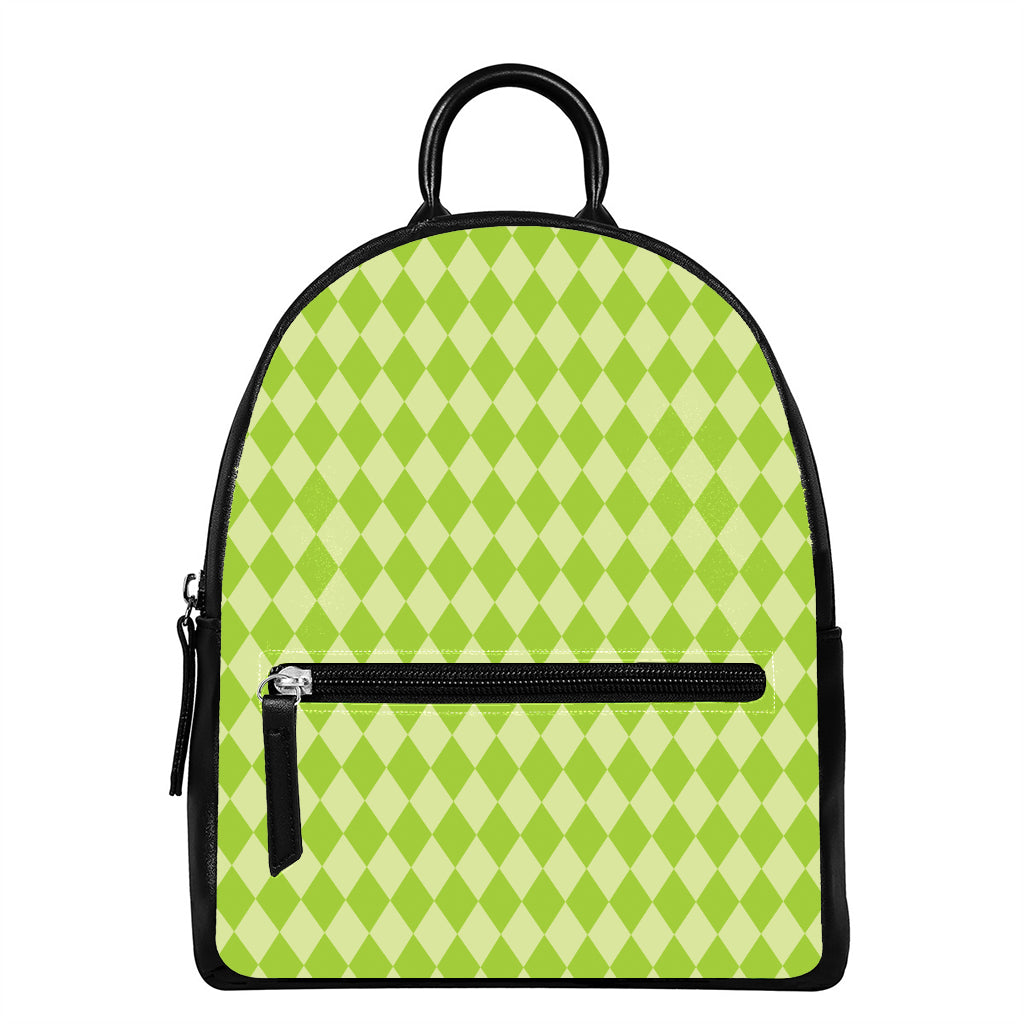 Green Harlequin Pattern Print Leather Backpack