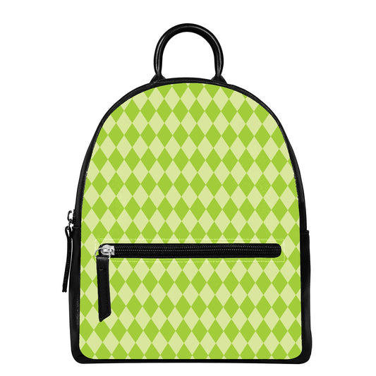 Green Harlequin Pattern Print Leather Backpack