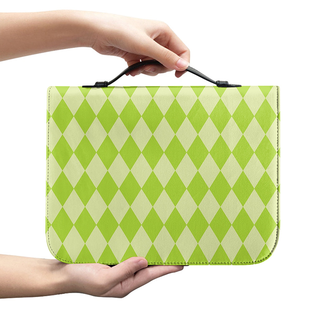 Green Harlequin Pattern Print Leather Bible Cover
