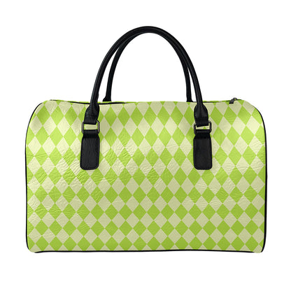 Green Harlequin Pattern Print Leather Duffle Bag