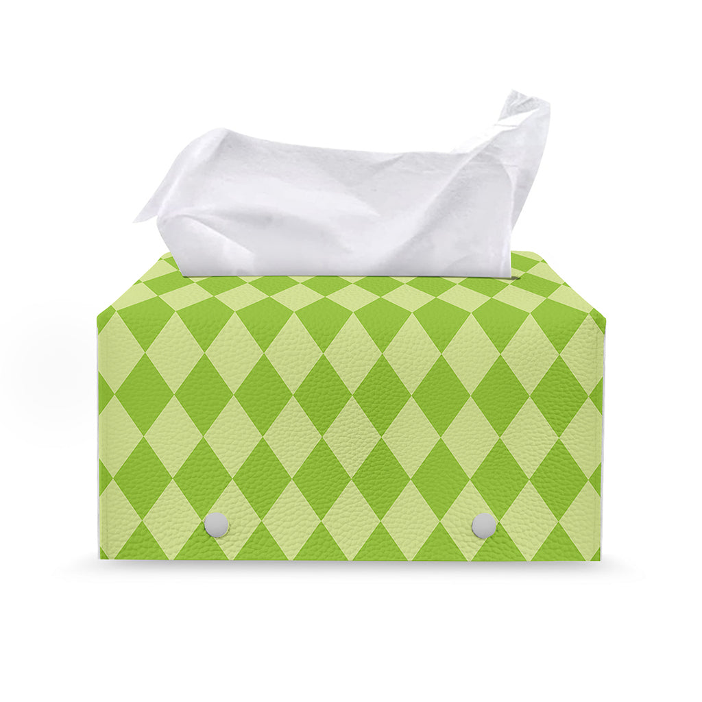 Green Harlequin Pattern Print Leather Tissue Box Cover