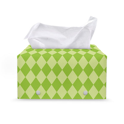Green Harlequin Pattern Print Leather Tissue Box Cover