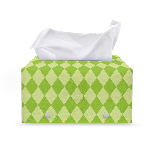 Green Harlequin Pattern Print Leather Tissue Box Cover