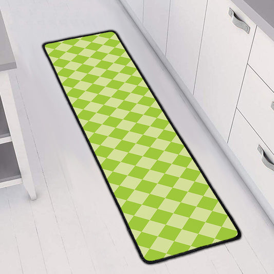Green Harlequin Pattern Print Long Kitchen Mat