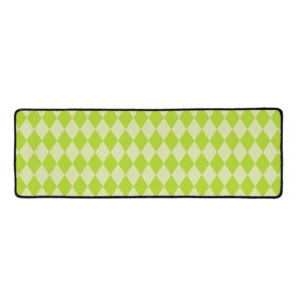 Green Harlequin Pattern Print Long Kitchen Mat