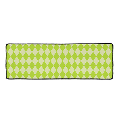 Green Harlequin Pattern Print Long Kitchen Mat