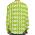 Green Harlequin Pattern Print Long Sleeve Baseball Jersey