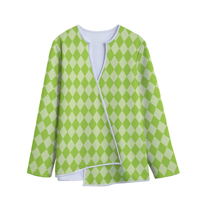 Green Harlequin Pattern Print Long Sleeve Short Coat