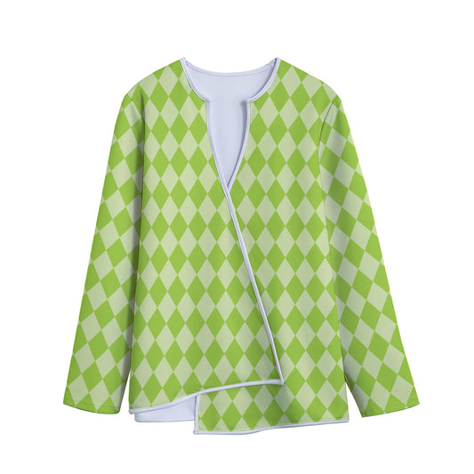 Green Harlequin Pattern Print Long Sleeve Short Coat