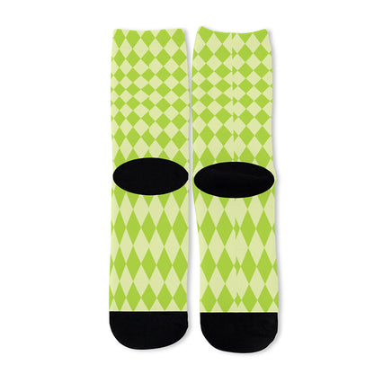 Green Harlequin Pattern Print Long Socks
