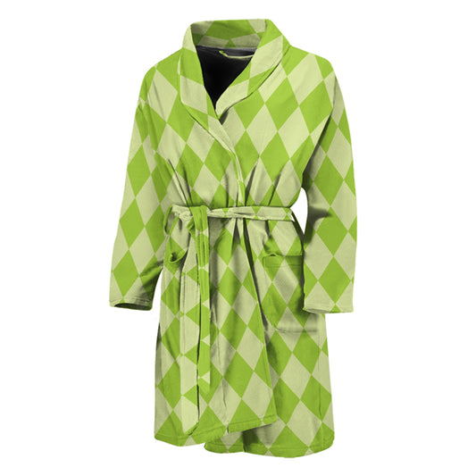 Green Harlequin Pattern Print Men's Bathrobe