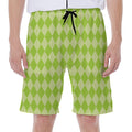 Green Harlequin Pattern Print Men's Beach Shorts