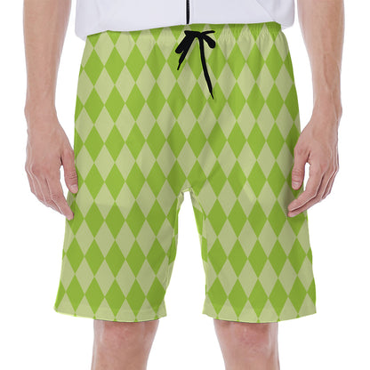 Green Harlequin Pattern Print Men's Beach Shorts