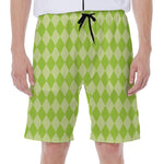 Green Harlequin Pattern Print Men's Beach Shorts