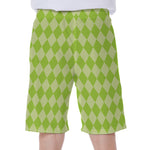 Green Harlequin Pattern Print Men's Beach Shorts