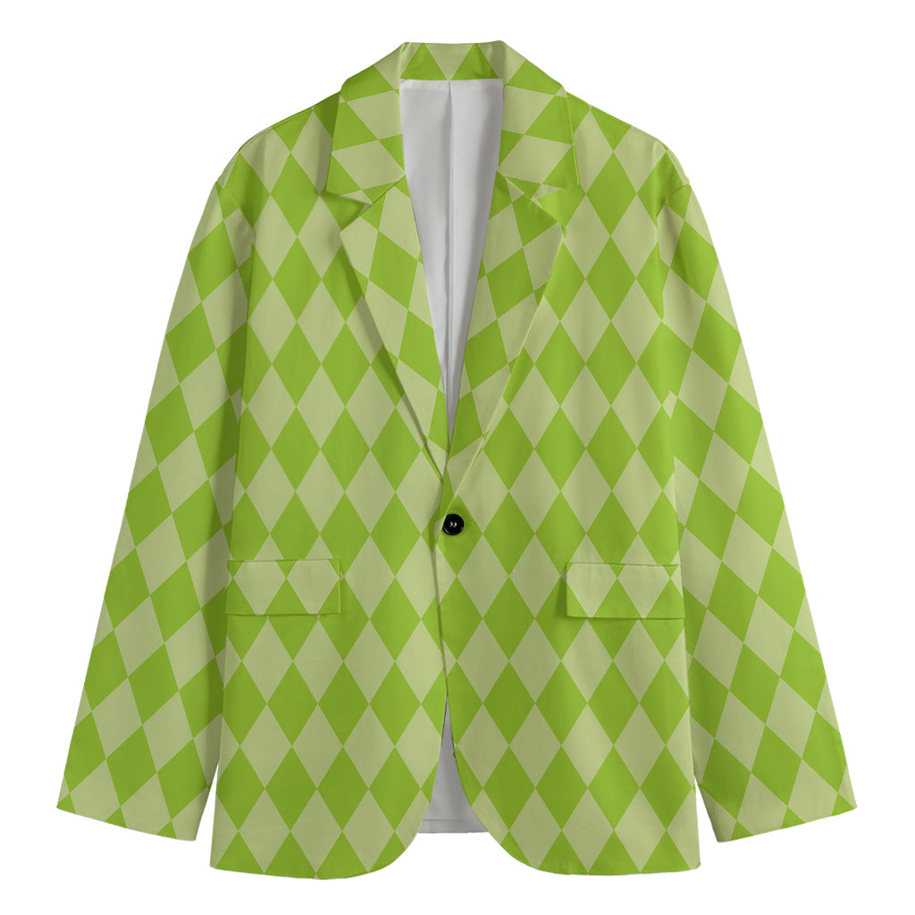 Green Harlequin Pattern Print Men's Blazer
