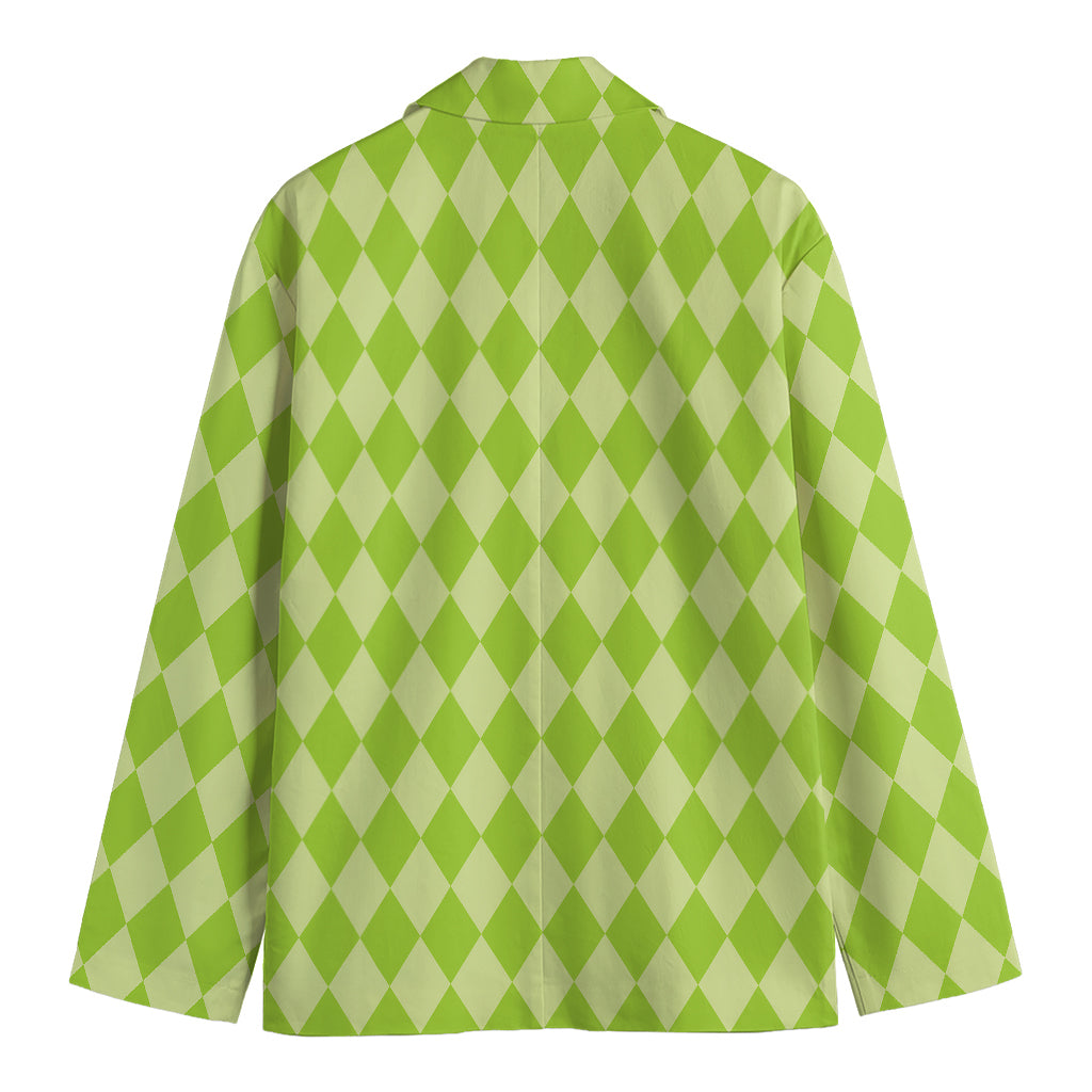 Green Harlequin Pattern Print Men's Blazer