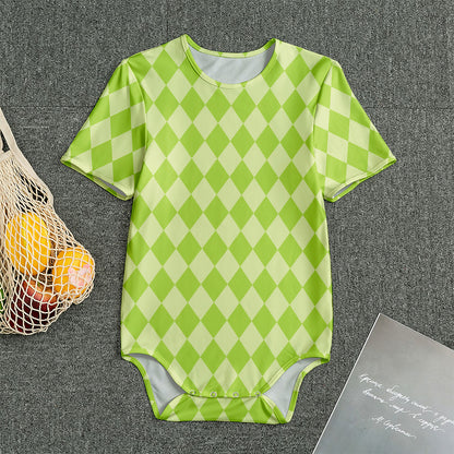Green Harlequin Pattern Print Men's Bodysuit