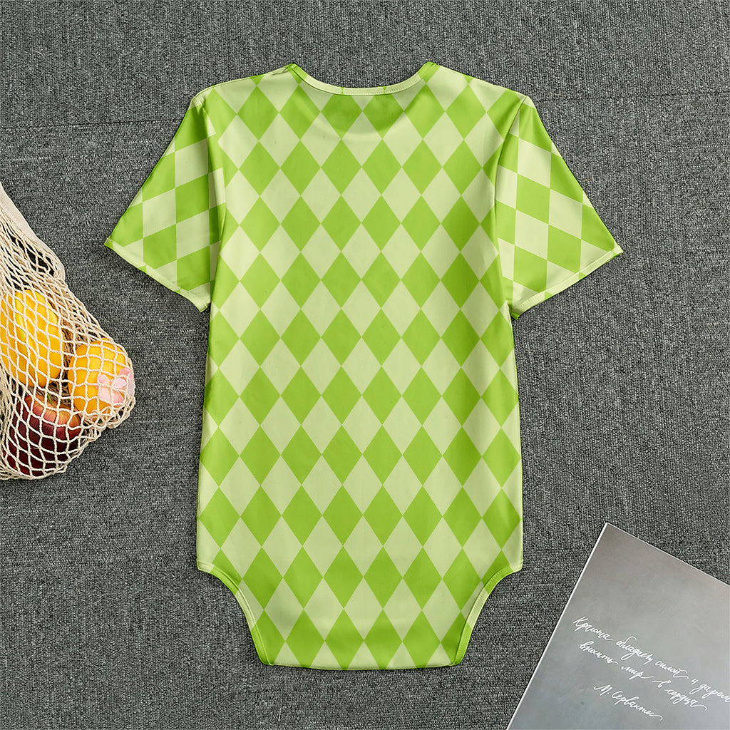 Green Harlequin Pattern Print Men's Bodysuit