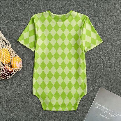 Green Harlequin Pattern Print Men's Bodysuit