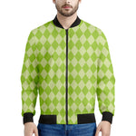 Green Harlequin Pattern Print Men's Bomber Jacket